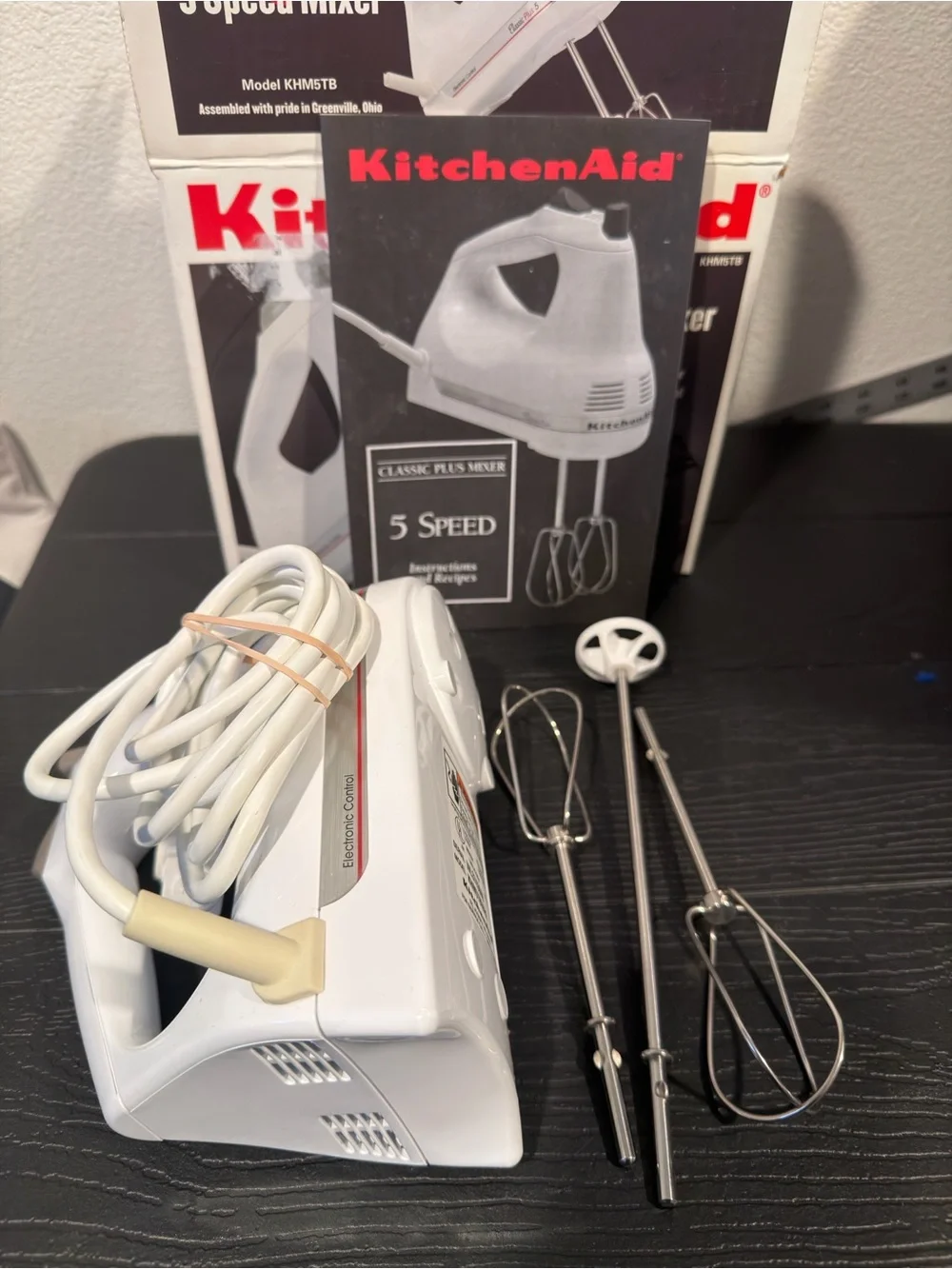 Vintage KitchenAid KHM5TB Classic Plus 5-Speed Hand Mixer in Box w/Blender Rod